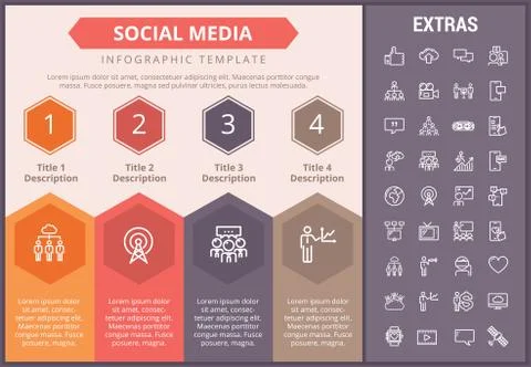 Social media infographic template, elements, icons Illustrazione stock