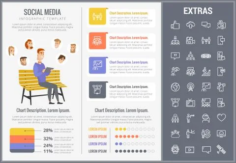 Social media infographic template, elements, icons 스톡 일러스트