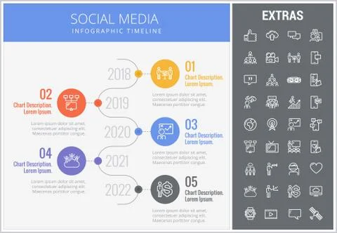 Social media infographic template, elements, icons Illustrazione stock