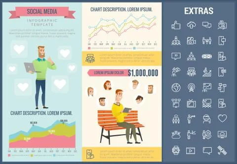 Social media infographic template, elements, icons 스톡 일러스트