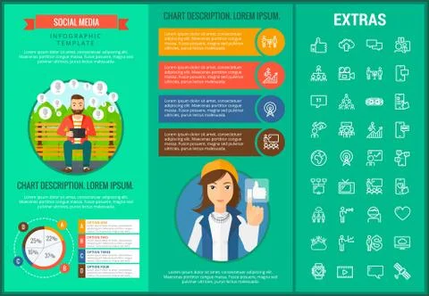 Social media infographic template, elements, icons Illustrazione stock