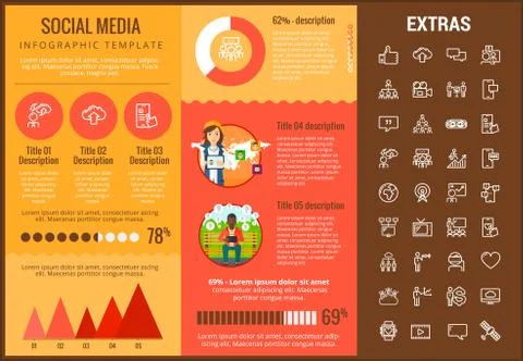 Social media infographic template, elements, icons 스톡 일러스트