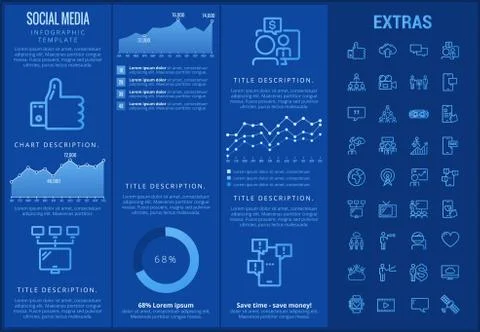 Social media infographic template, elements, icons Stockillustratie