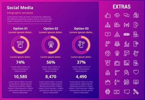Social media infographic template, elements, icons Illustrazione stock