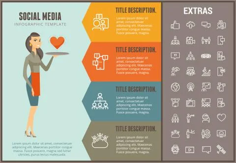 Social media infographic template, elements, icons 스톡 일러스트