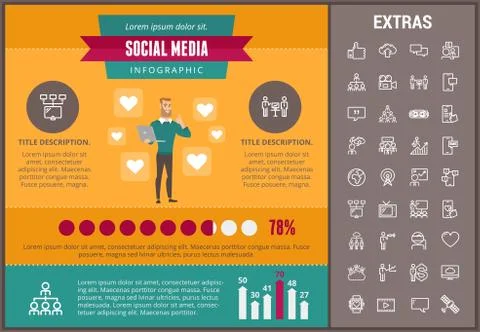 Social media infographic template, elements, icons Stock Illustration