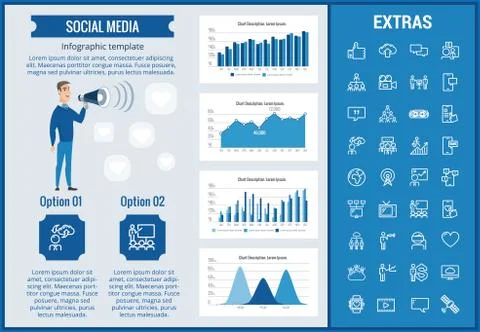 Social media infographic template, elements, icons Illustrazione stock