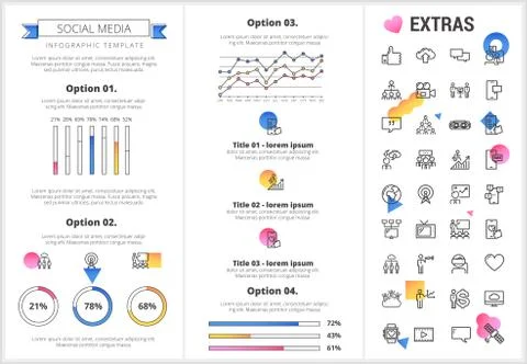 Social media infographic template, elements, icons Illustrazione stock