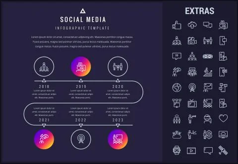 Social media infographic template, elements, icons Illustrazione stock