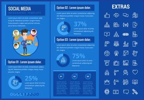 Social media infographic template, elements, icons 스톡 일러스트