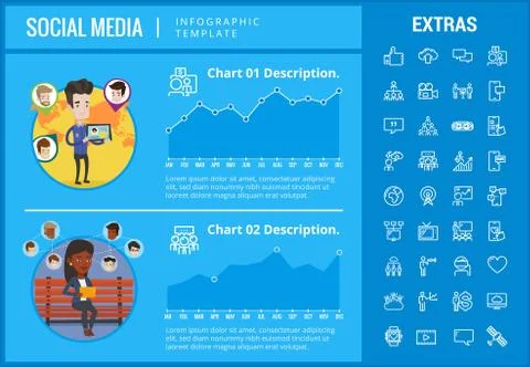 Social media infographic template, elements, icons 스톡 일러스트