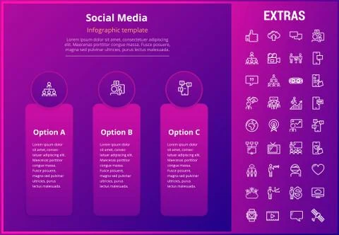 Social media infographic template, elements, icons 스톡 일러스트