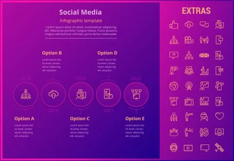 Social media infographic template, elements, icons Illustrazione stock