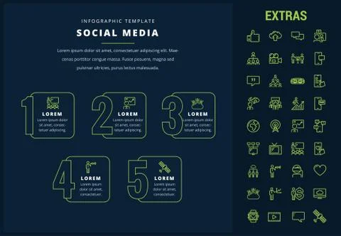 Social media infographic template, elements, icons Illustrazione stock