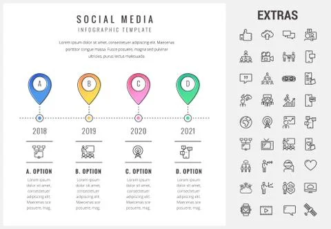 Social media infographic template, elements, icons Illustrazione stock
