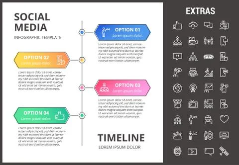Social media infographic template, elements, icons Illustrazione stock
