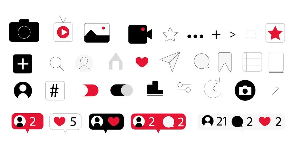 Social media Instagram interface set buttons, icons Stock Illustration