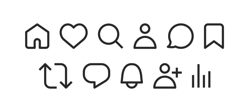 Social media interface icon set in line style. Social network app buttons イラスト素材