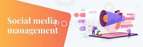 Social media management web banner concept. Stock Illustrationen