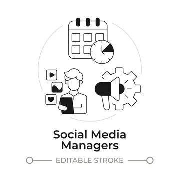 Social media managers modern flat line concept icon Stock Illustration