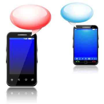 Social media messaging between two touch screen mobile phones Stock Illustration