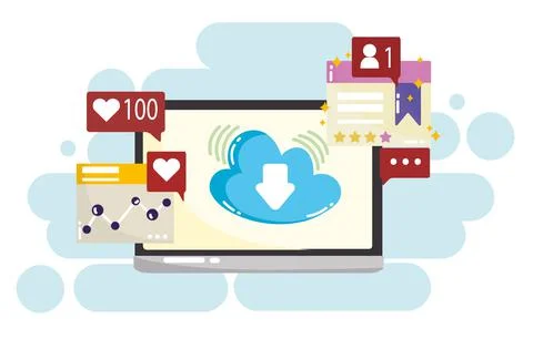 Social media mobile cloud computing like follow chat message sms イラスト素材