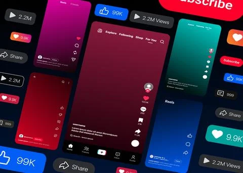 Social media mobile interface template set for YouTube Instagram Facebook Stock Illustration
