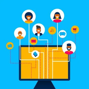Social media network app concept on computer Stock Illustration