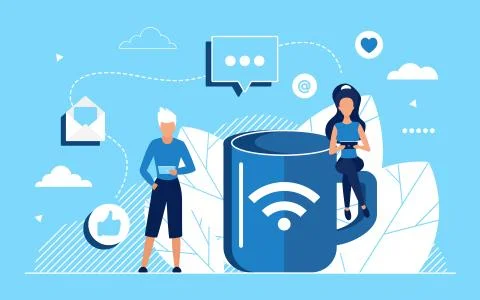 Social media network concept with internet users chatting Stock Illustration