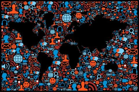 Social media network icon set globe map Stock Illustration