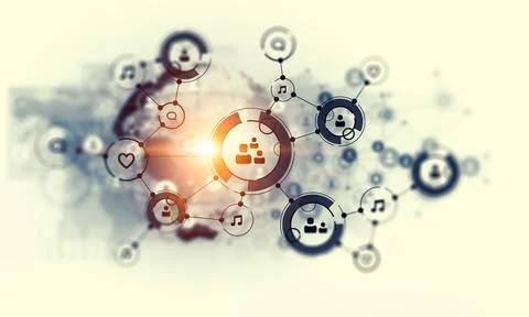 Social Media Network Technology Abstract with Connected Icons Stock Illustration
