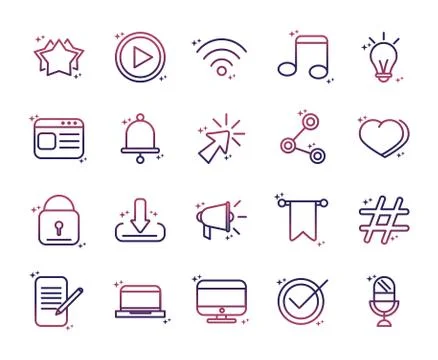 Social media network technology multimedia gradient style icon イラスト素材