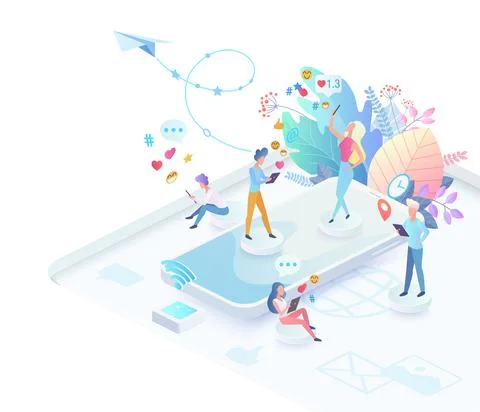 Social media network users communication activity Stock Illustration