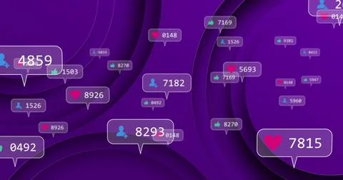 Social media notification bubbles floating in digital graphic, showing thumbs-up Stock Photos