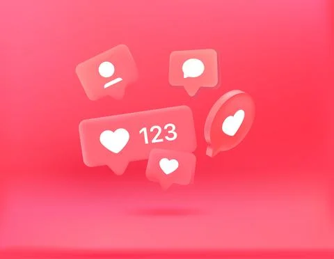 Social media notification bubbles on red background. 3d vector concept Stock Illustration