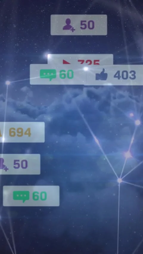Social media notifications and interactions animation over cloud network Stock Footage 344370374