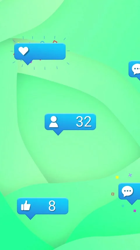 Social media notifications animation over green abstract background Stock Footage 344693902