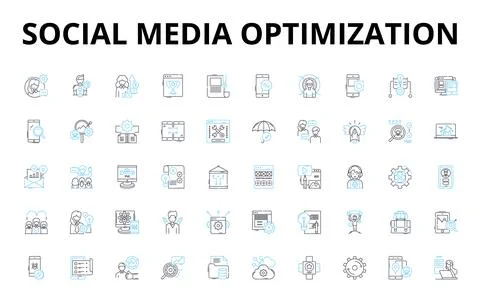 Social media optimization linear icons set. Branding, Engagement, Sharing Stock Illustration