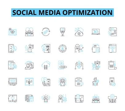 Social media optimization linear icons set. Branding, Engagement, Sharing Stock Illustration