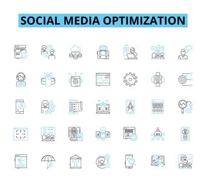 Social media optimization linear icons set. Branding, Engagement, Sharing Stock Illustration