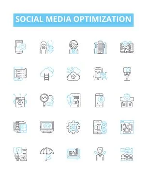 Social media optimization vector line icons set. Social, Media, Optimization Illustrazione stock
