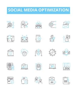 Social media optimization vector line icons set. Social, Media, Optimization Stockillustratie