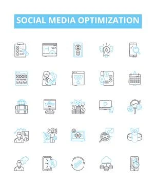 Social media optimization vector line icons set. Social, Media, Optimization Stockillustratie
