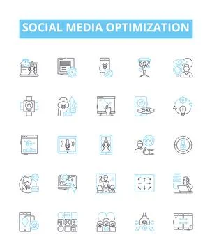 Social media optimization vector line icons set. Social, Media, Optimization Stock Illustration