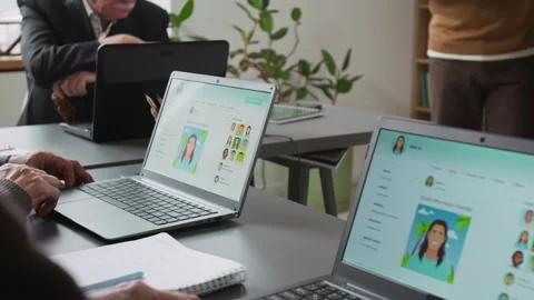 Social Media Pages on Laptops in Computer Literacy Class Stock Footage 333705323
