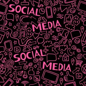 Social media pattern with hand drawn elements Stock Illustration