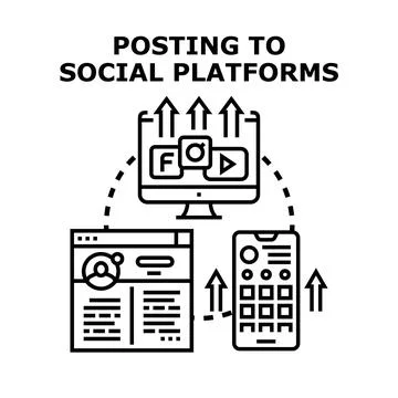 Social media platform posting content networking strategy Stock Illustration