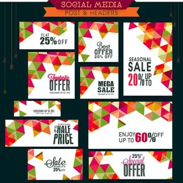 Social Media Post and Header Set with Colorful Geometric Pattern for Fantas.. 스톡 일러스트