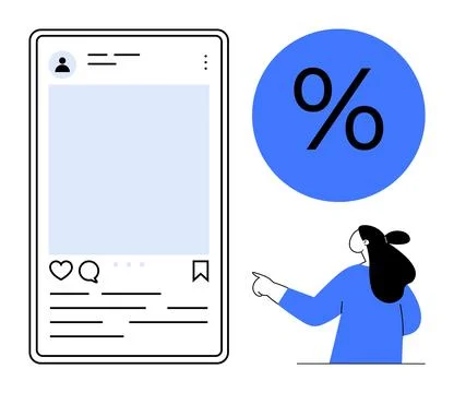 Social Media Post with Engagement Elements and Discount Symbol Stock Illustration