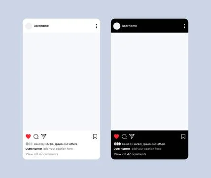 Social Media Post Interface Mockup Template in Dark and Light Mode Illustrazione stock